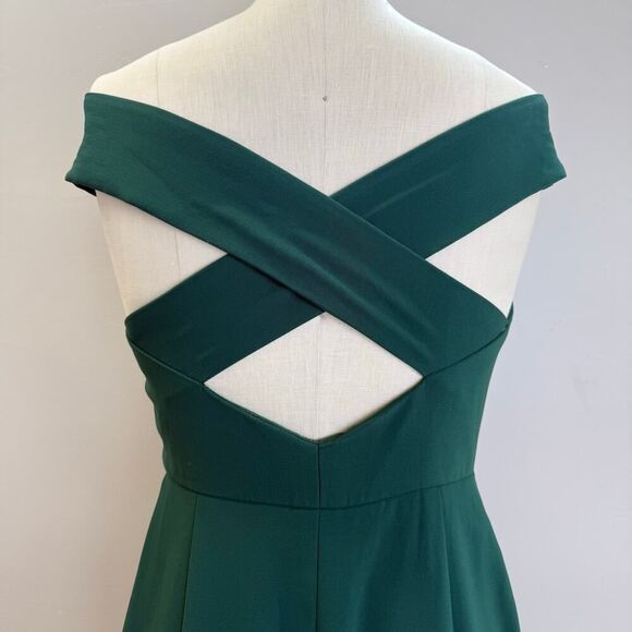 Dessy Collection Women's Green Crepe
Off the Shoulder Criss Cross Back - Picture 8 of 8
